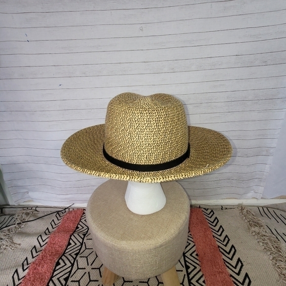 WIDE BRIM FEDORA SUN HAT, W BLACK HATBAND - Picture 5 of 15